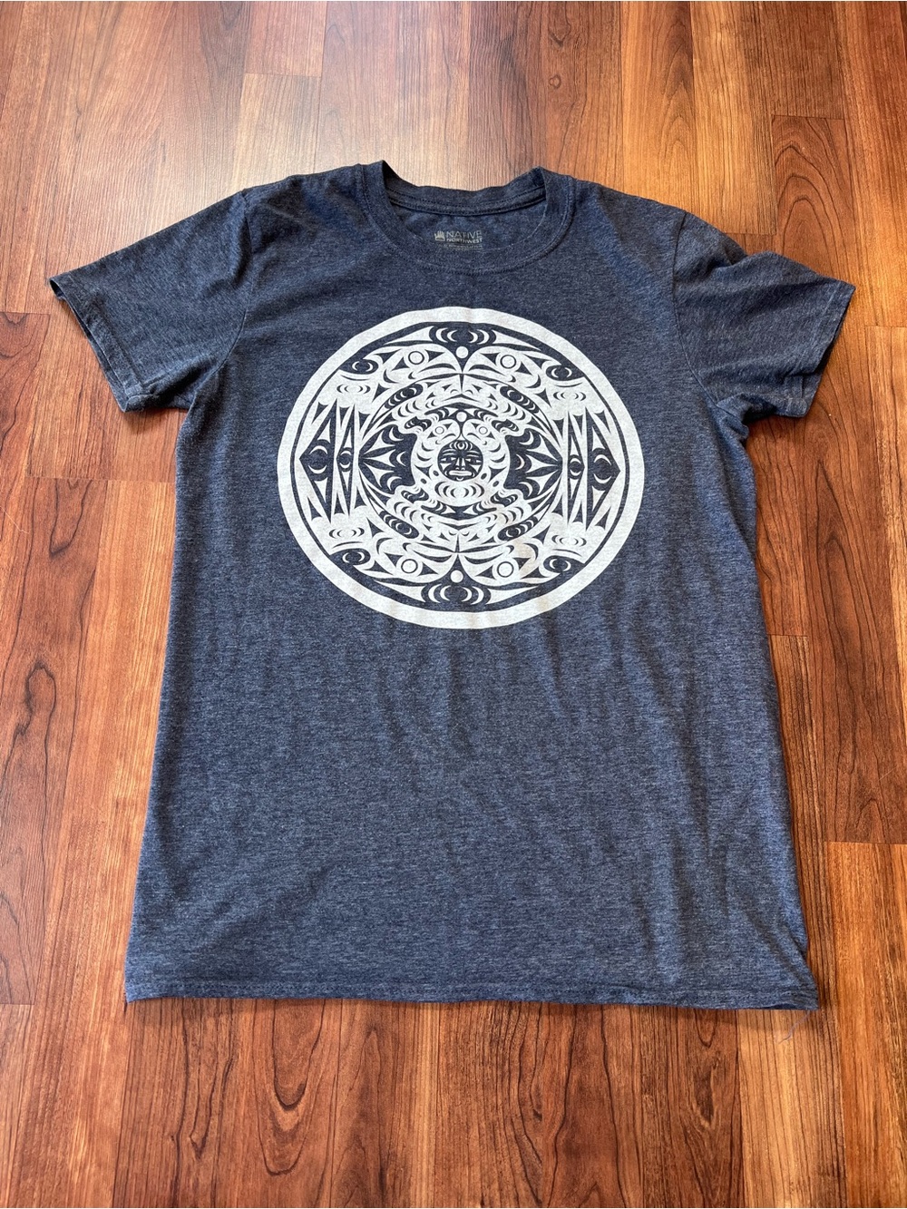 Native Tribal Print Charcoal Graphic Crew Neck T-Shirt